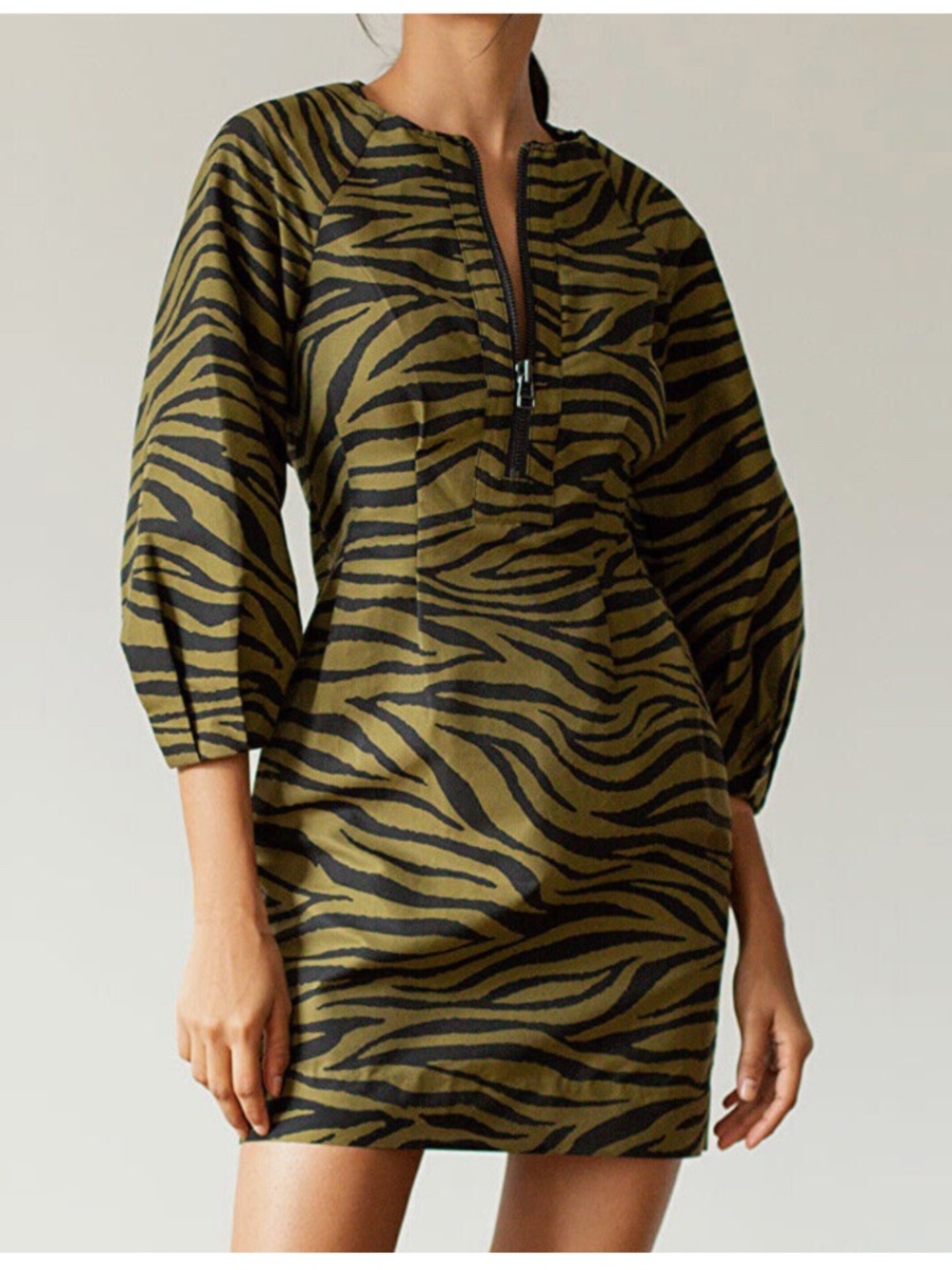 Veronica Beard Navi Warm Olive Black Animal Printed Mini Dress Size 8